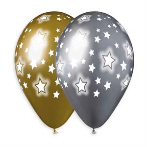 Bag of  25 balloons STARS SHINY GOLD/Silver G120