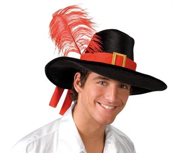 HAT MUSKETEER BLACK band RED