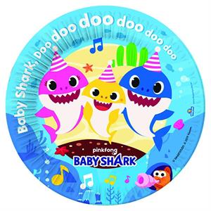 8 PIATTI CARTA BIO DA 18CM BABY SHARK   10PZ