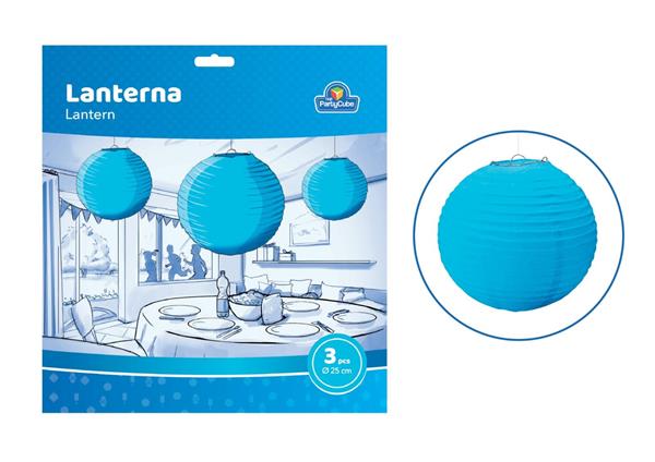  3 pz. lantern round paper Baby blue    25 cm.