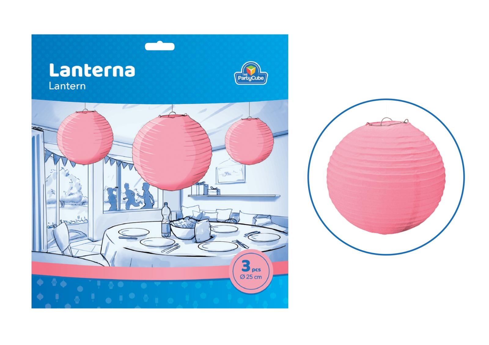  3 pz. lantern round paper pink    25 cm.