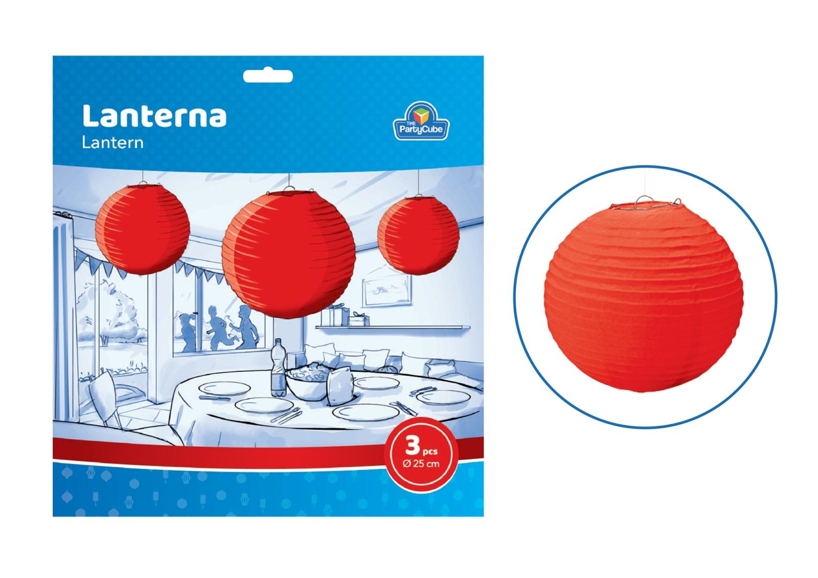  3 pz. lantern round paper RED    25 cm.