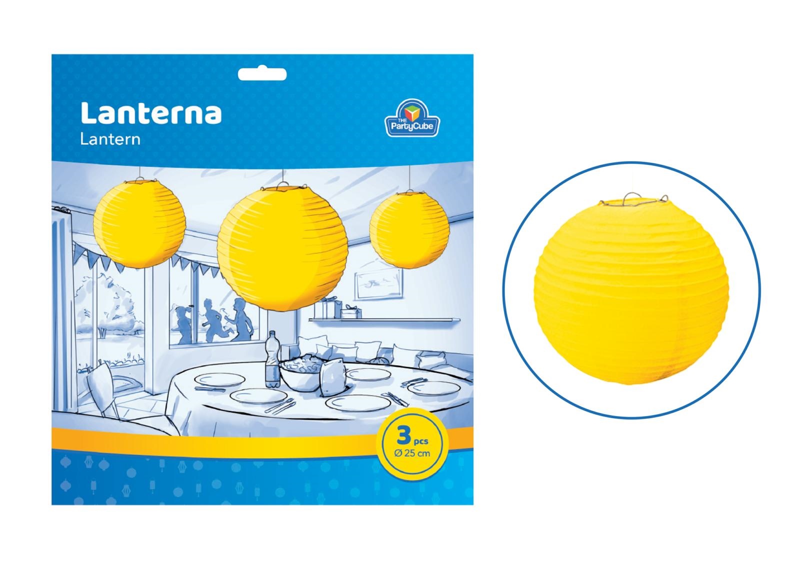  3 pz. lantern round paper yellow    25 cm.