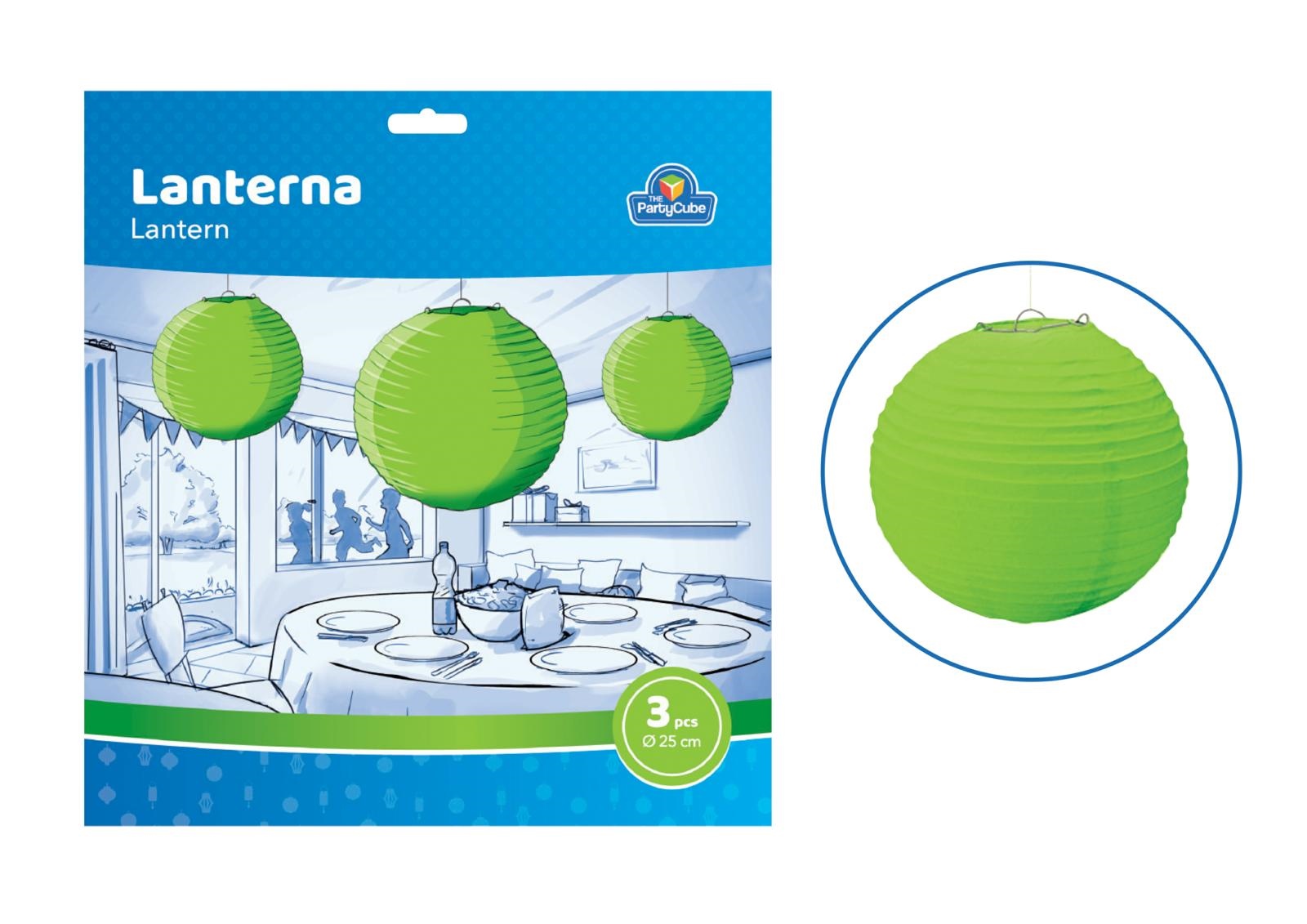  3 pz. lantern round paper green    25 cm.