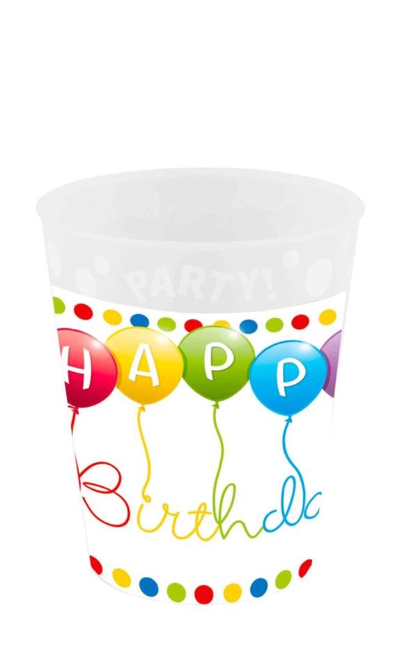 REUSABLE CF.4 BICCHIERI PARTY 250 ML HAPPY BIRTHDAY STREAMERS CO