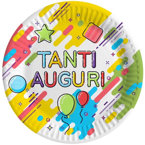 CF 8 PIATTI CARTA COMPOSTABILI TANTI AUGURI FUN DIAM 23 CM